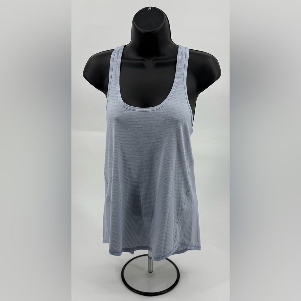Lululemon‎ Blue Gray Stripe Racerback Keyhole Tails Knit AW Tank Top Size 6 READ
